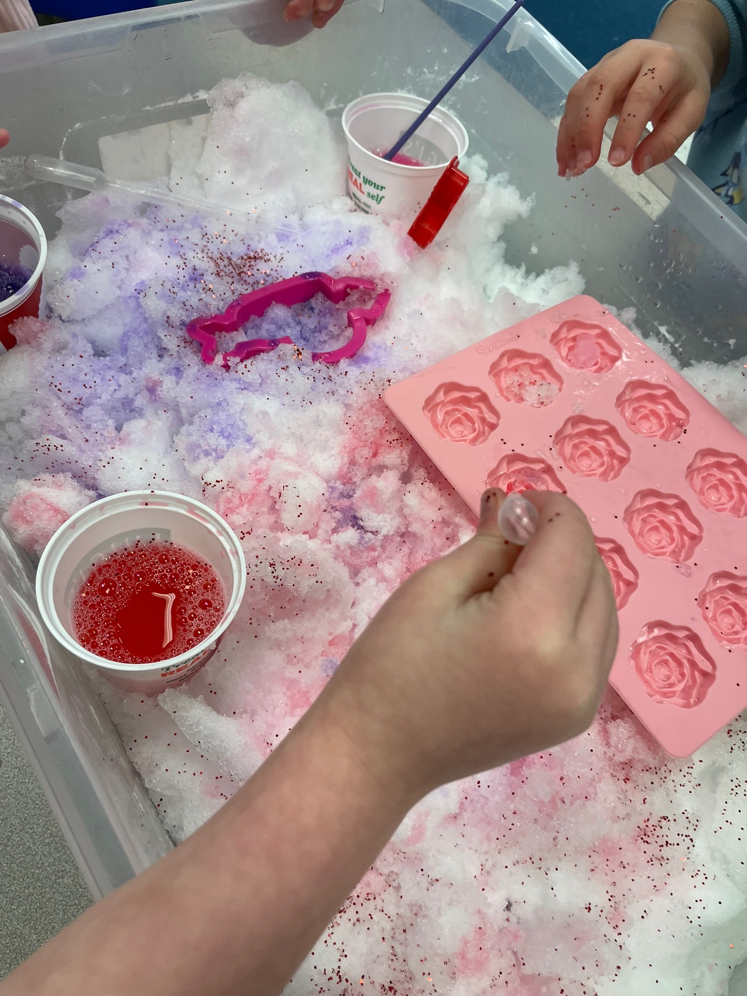 Valentine Snow Sensory Bin with Rose Molds 🌹❄️