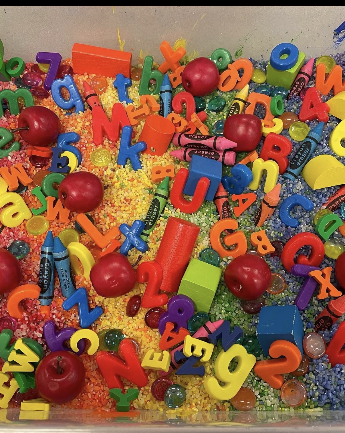 Rainbow Letters & Crayons Sensory Bin 🖍️🔤